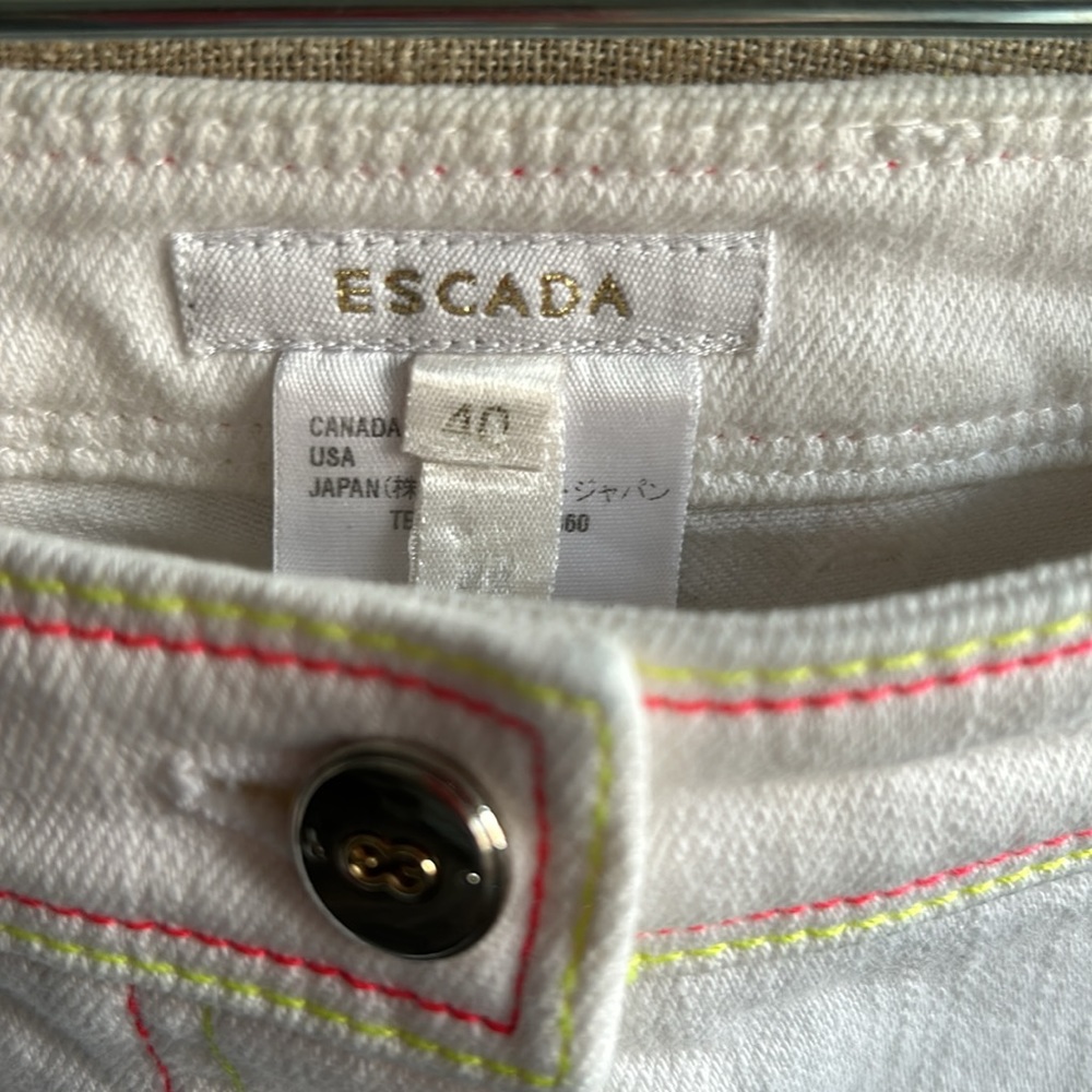 ESCADA gold label white bell denim. Neon embroidered detail. EUC - Picture 4 of 9